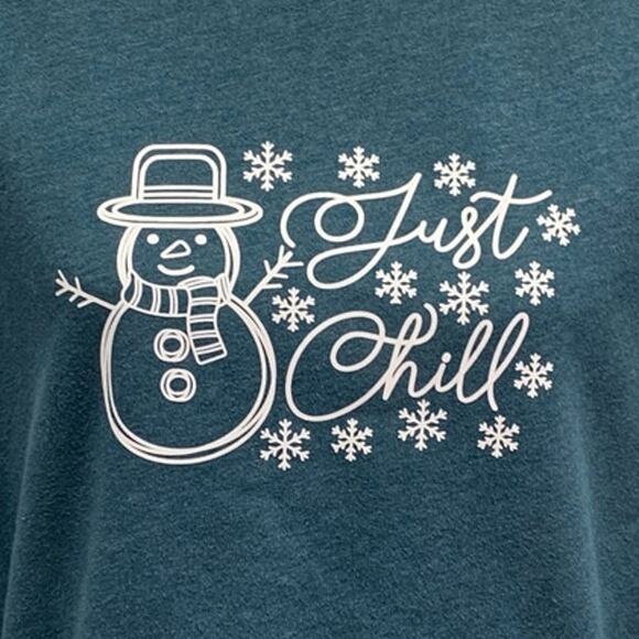 Hand Printed Upcycled Womens Large Snowman Snowflake Just Chill Sweatshirt - Picture 2 of 6